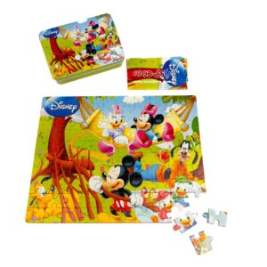wooden puzzle 100 pieces of mickey mouse metal box image 1