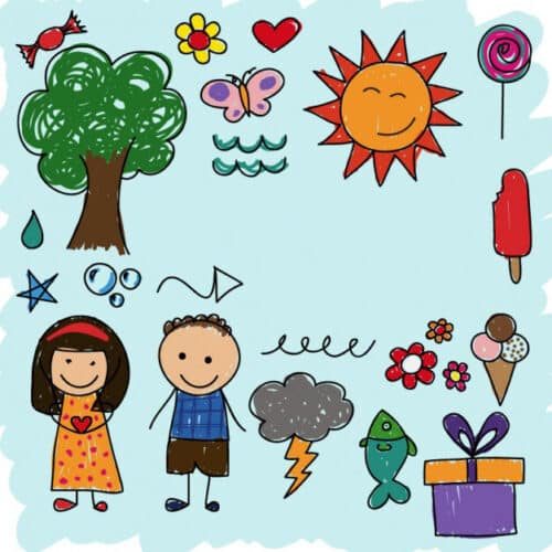 children day draw icon collection