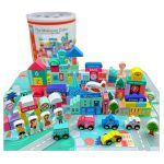 بریکس چوبی 108 قطعه سطلی همراه با پازل