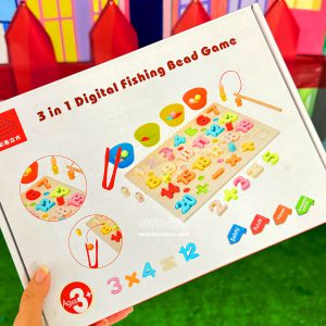 پازل چوبی ۳ در ۱ جاگذاری اعداد انگلیسی با ماهیگیری