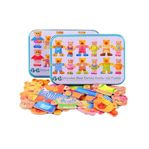 Wooden Magnetic Bear Family Puzzle Box Dress Up Puzzle