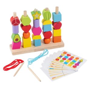 wooden pattern threading game