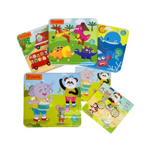 4 in 1 wooden puzzle in square metal box 1